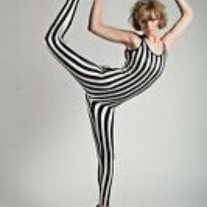 Spandex Unitard Bodysuit Black White Stripe